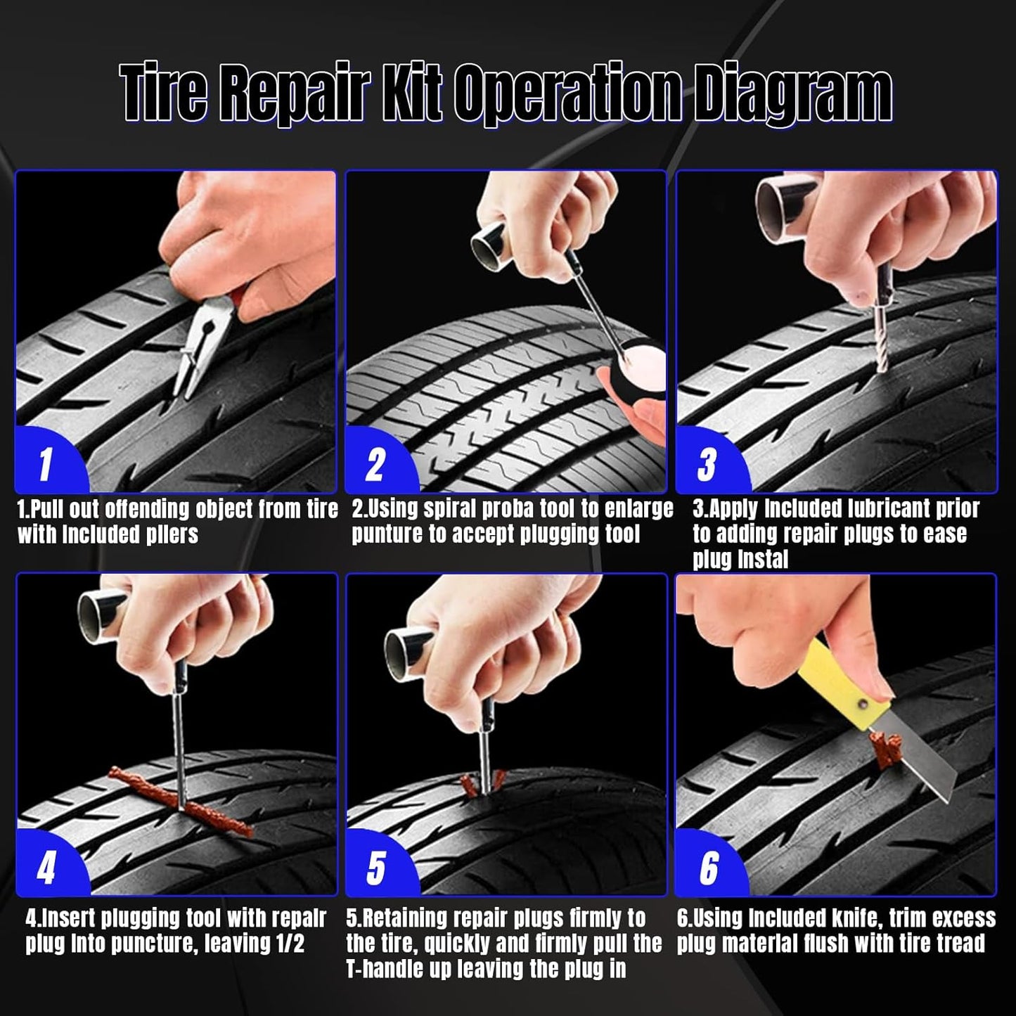 Tire Inflator Portable Air Compressor with Tire Repair Kit, 150PSI & 3X Faster Cordless Tire Pump with LCD Dual Display for Car, Bike, Motorcycle, Ball