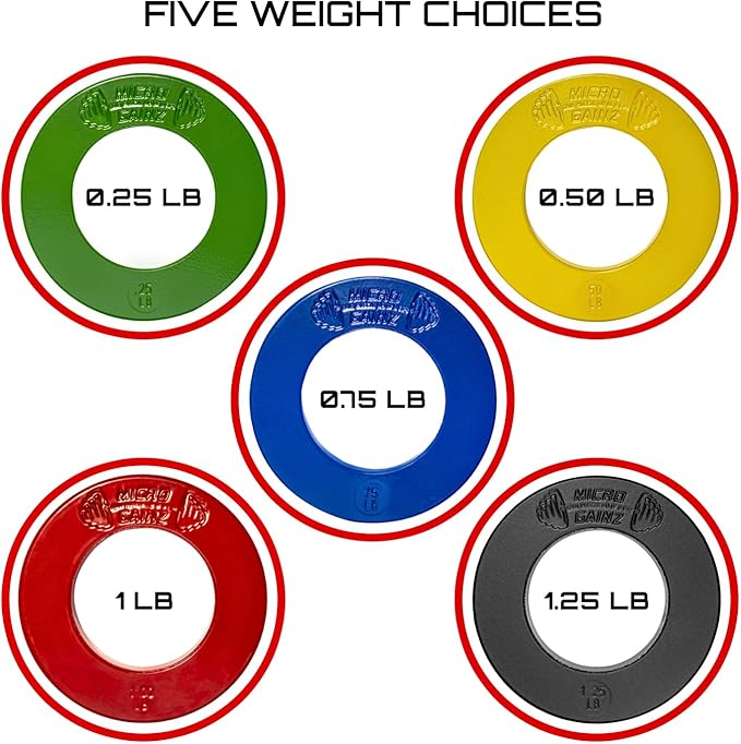 Micro Gainz Olympic Fractional Weight Plates Set, 10 Piece Olympic Weight Plates Set with Bag, Designed for Olympic Barbells for Strength Training and Micro Loading, Made in USA