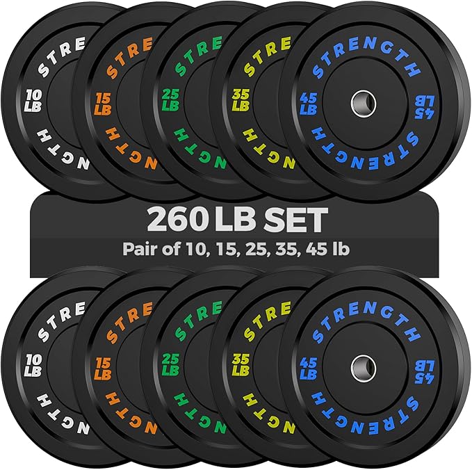 Olympic Rubber Bumper Weight Set - 2 Inch Barbell Plates for Home Gym Strength Training