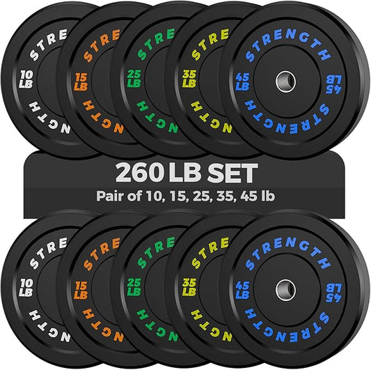 Olympic Rubber Bumper Weight Set - 2 Inch Barbell Plates for Home Gym Strength Training