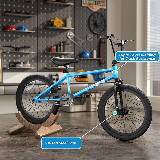 67i Boys BMX Bike 18/20 Inch Ages 8-12 Kids Bicycle with Front Rear U Brake Adjustable Seat Iron Fork 2.09" Wide Tires