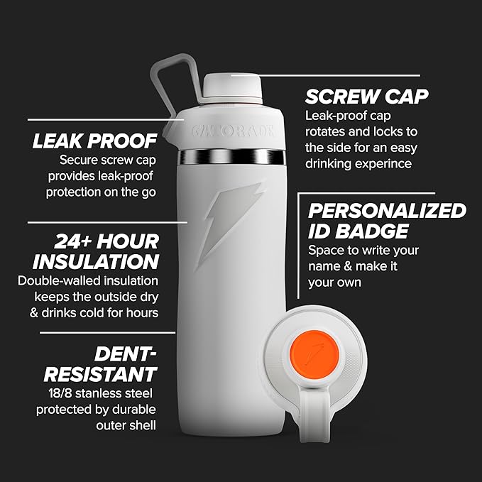 Gatorade 'Overtime' 22oz Stainless Steel Water Bottle, Twist Cap, Orange