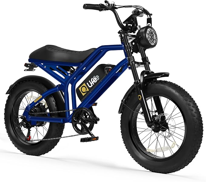 Qlife Electric Bike for Adults-1500W Peak Motor 20" Fat Tires 28MPH(Unlock to 35MPH) EBike Moped, 624-1248Wh Removable Battery Bicycle, with Dual Suspension & Brakes Motorcycle, 7-Speed,Spark