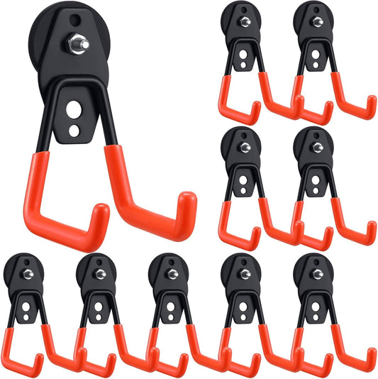 Landhoow Large Magnetic Hooks Heavy Duty Garage Magnet Hooks Strong Storage Utility Magnetic Hangers with Anti Slip Rubber Coating for Indoor and Outdoor Hanging(Orange,10 Pcs)