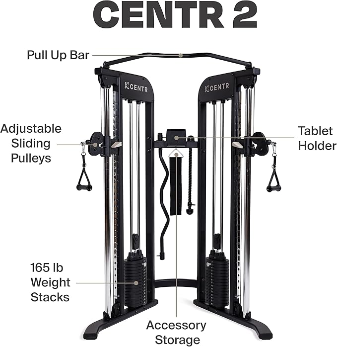 Centr Home Gym Functional Trainer - Multifunctional Cable Machine Home Gym System - Workout Weight Machine for Strength Training - Full Body Compact Exercise & Fitness Equipment Set