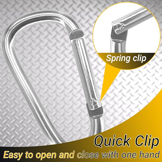 Heavy Duty Aluminum D Carabiner Clips & Key Rings, Black & Sliver Corrosion Resistant Keychain for Keys, Outdoor Sports, Hiking, Camping, Fishing & Hanging Gear