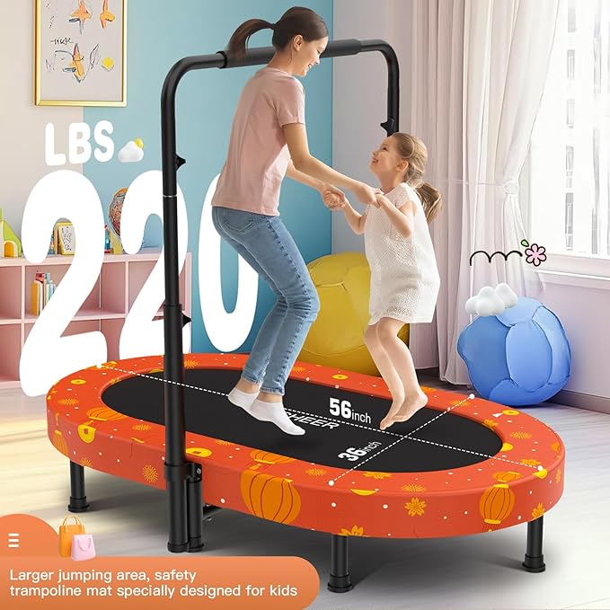 ANCHEER 56" Double Mini Trampoline for Kids, Mini Rebounder with 5-Level Adjustable Handle, Parent-Child Trampoline for Kids, Max Load 220lbs, Fun for Indoor/Outdoor
