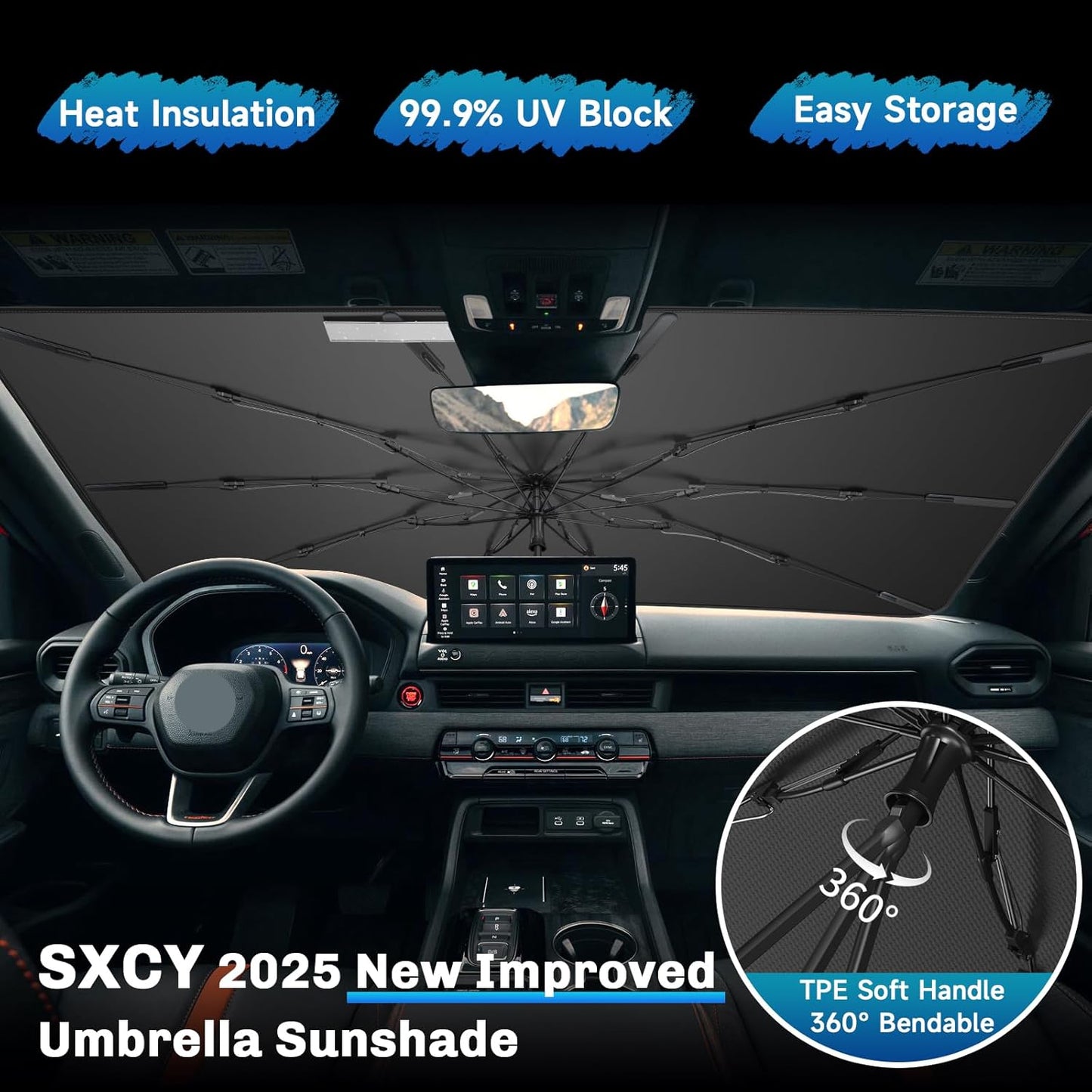 SXCY for 2019-2026 Honda Passport Windshield Umbrella Sunshade [Easier Foldable] for 2026 Honda Passport Accessories 2026 Passport Sunshade Umbrella for 2025 Passport Windshield Sun Shade Umbrella