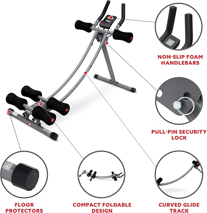 Sunny Health & Fitness Waist Trainer Ab Roller with Elbow Support, Training Wheels, Foldable for Home Gym, Abdominal Exercises, Core Strength, Glute Trainer, Crunch Workouts with Optional Dip Station