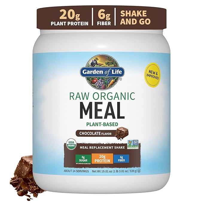 Garden of Life Meal Replacement Shakes, Raw Organic, Chocolate Protein Powder with Plant Based Pea Protein, Sprouts, Greens, Probiotics, Dairy Free 14 Servings