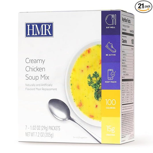 HMR Creamy Chicken Soup Mix | Instant Lunch or Dinner to Support Weight Management | Easy to Make | 15 grams of Protein | Low Calorie Food | Triple Pack, 7 Single Serve Packets per Box