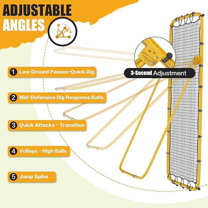 Volleyball Rebounder Net 7x4 Ft, 5-Angle Adjustable Rebounder Net for Practicing Digging, Setting, Spiking, Bounce Back Training Equipment with 2 Target Stripes & Portable Travel Bag for Storage