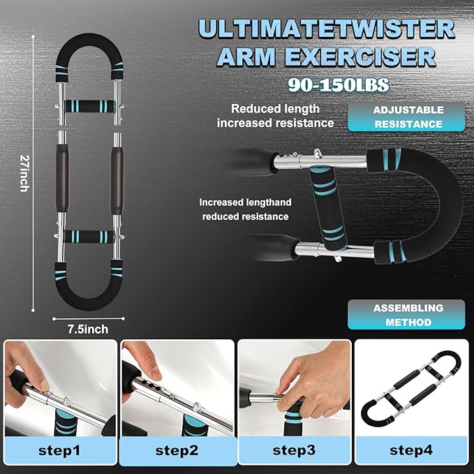 Twister Arm Trainer,Adjustable Resistance Bar for Full Body Workout, Arm Strengthener for Men & Women, Fitness Equipment for Strength Training