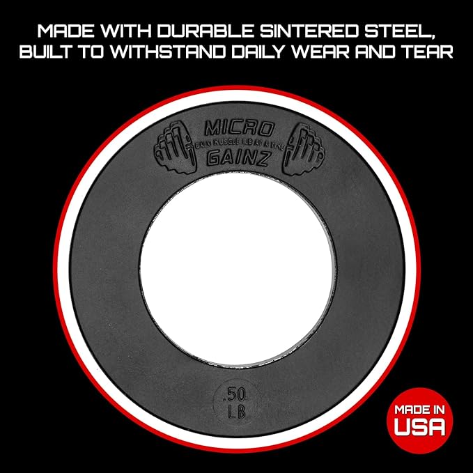 Micro Gainz Calibrated Fractional Weight Plate Set of 2 Plates, Choose Set (.25LB-1.25LB), Designed for Olympic Barbells for Strength Training & Micro Loading Bar Weights, Made in USA