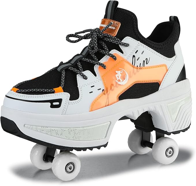 Roller Skate Shoes for Women Four Rounds Children's Roller Skates Shoes That Turn into Rollerskates Sneakers Outdoor Light Shoes with Wheels for Girls/Boys