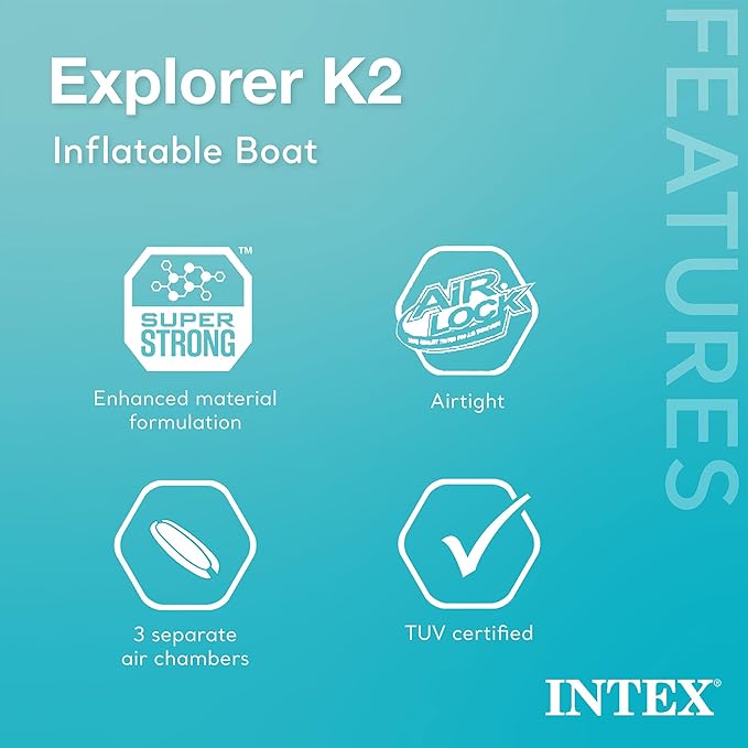 Intex 68307EP Explorer K2 Inflatable Kayak Set: Includes Deluxe 86in Aluminum Oars and High-Output Pump – SuperStrong PVC – Adjustable Seats with Backrest – 2-Person – 400lb Weight Capacity