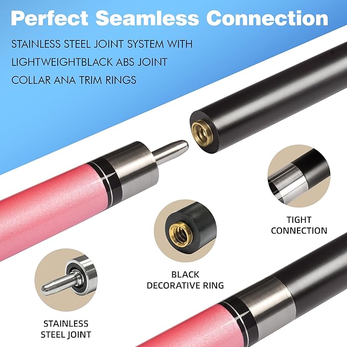 HomeSeason Glass Fiber Pool Cue 58" Professional Pool Stick 12.7mm 4-Layer Tip Low Deflection Cue Stick, 3 * 8/8Joint Pin, Ultra-Smooth, Billiard Cue Sticks