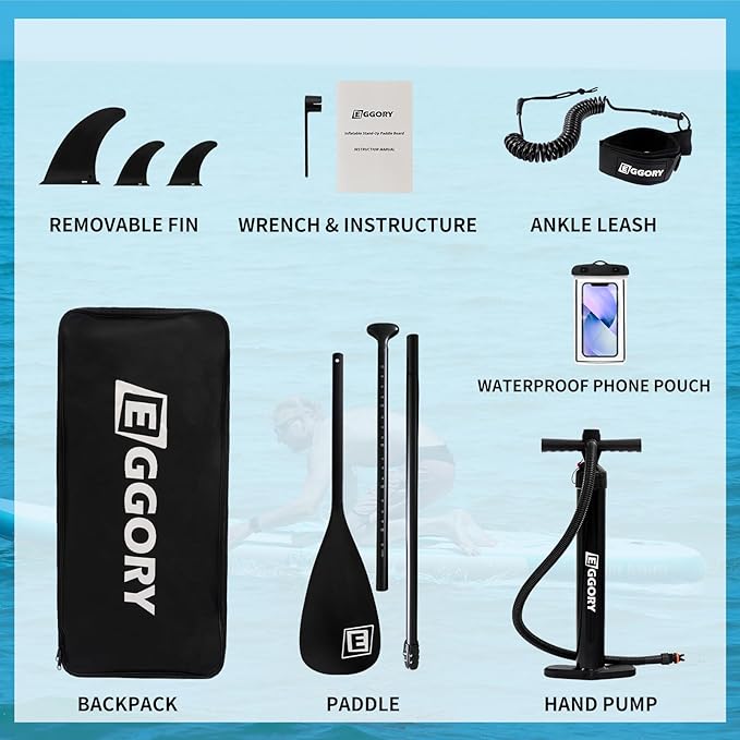 Inflatable Paddle Board,Stand Up Paddle Board Set, Extra Wide SUP Board with Removable Fin, Floating Paddle, Hand Pump, Waterproof Phone Pouch,Traveling Board