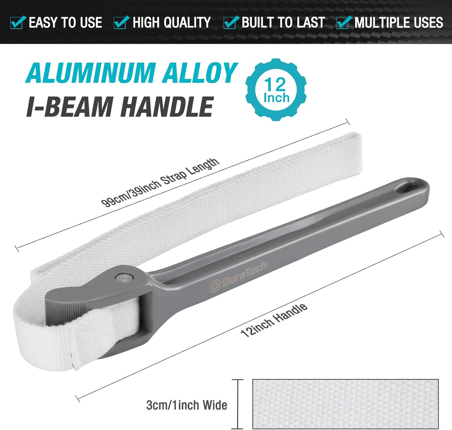 DURATECH Strap Wrench 12" Handle, Adjustable Nylon Strap Pipe Wrenches, Oil Filter Strap Opener Wrench