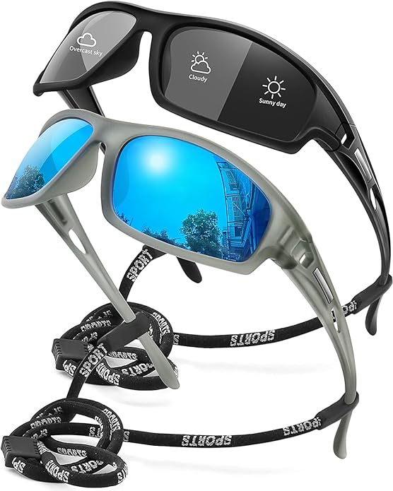 Polarized Sports Sunglasses for Men 100% UV Protection Wrap Around Unbreakable Sun Glasses for Fishing Driving