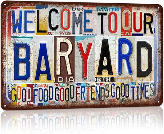 JBYMsign Vintage Baryard Wall Decor Metal Sign Tin Signs Poster - Welcome To Our Baryard Good Food Good Friends Good Times
