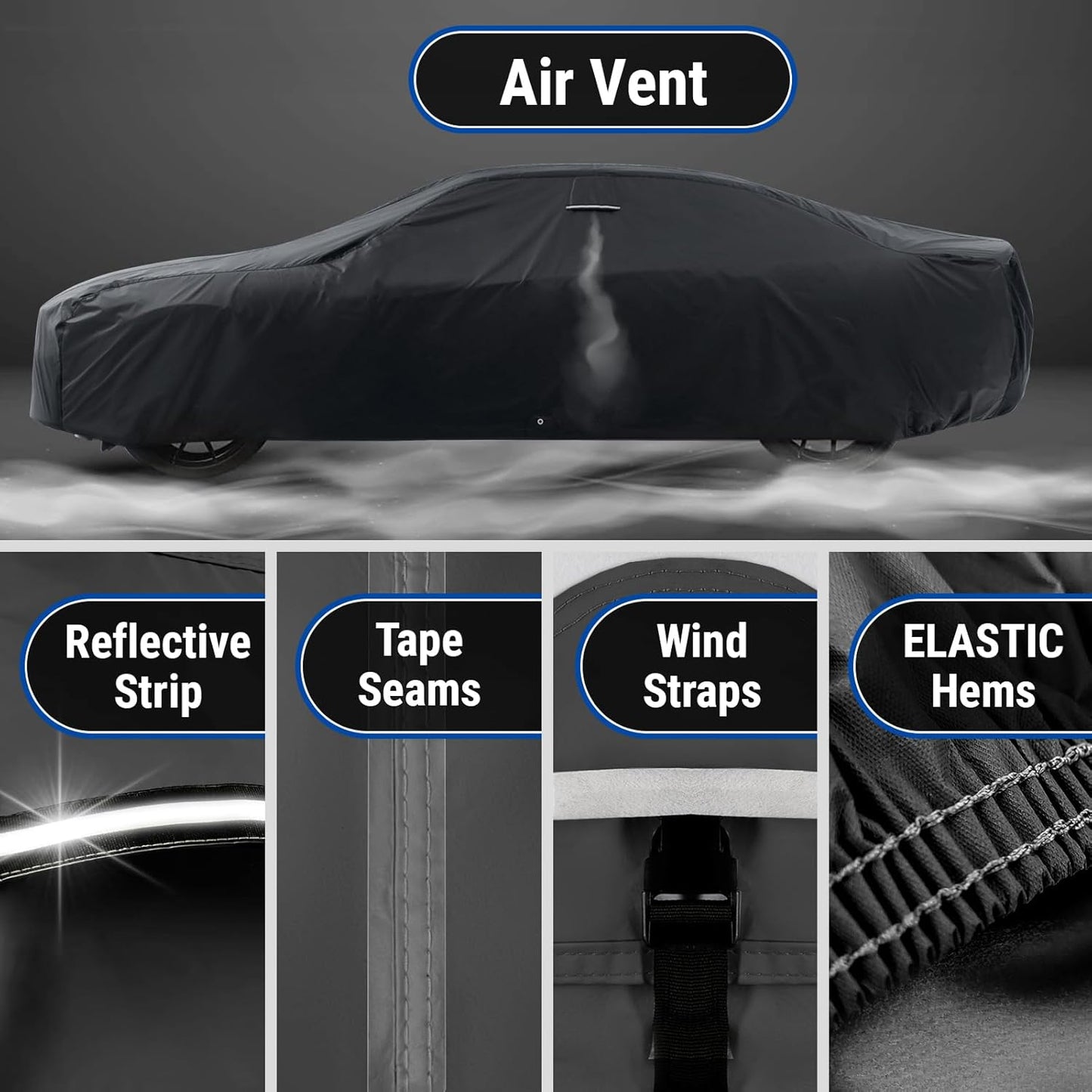 iCarCover Custom Car Cover for Pontiac Silver Streak (1946-1948) Waterproof All-Weather Rain Snow UV Sun Protector Full Exterior Indoor Outdoor Car Cover (Stripe - Black/Gray)