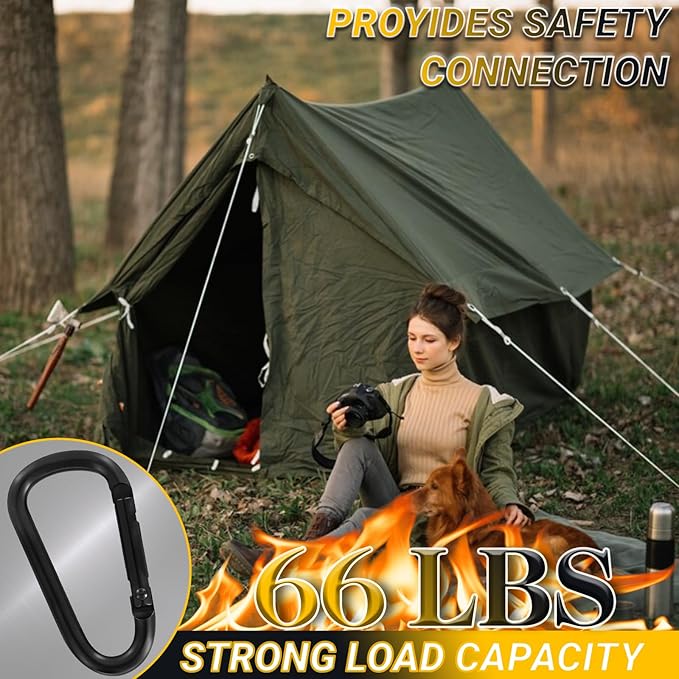 Heavy Duty Aluminum D Carabiner Clips & Key Rings, Black & Sliver Corrosion Resistant Keychain for Keys, Outdoor Sports, Hiking, Camping, Fishing & Hanging Gear