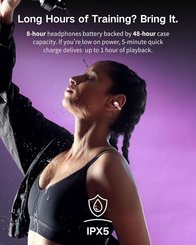 A50 Clip on Earbuds, Bluetooth 6.0 Wireless Open Ear Headphones w/5.3g Weightless Comfort,48H Playtime,3D Soundstage,Clear Call Mics,IPX5,Multipoint Connection,Fit for Workout Running Purple