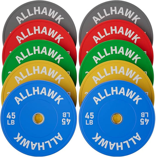 Colorful Olympic Bumper Plates, 2-inch Stainless Steel Insert, Virgin Rubber Weight Plate Set for Barbell Weight Lifting and Strength Training Home Gym