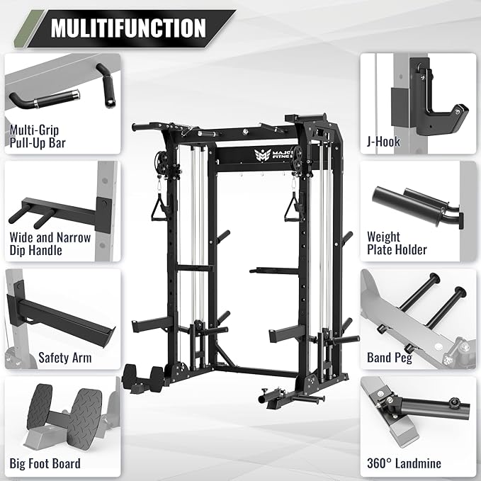 MAJOR FITNESS F22 Power Rack, 1600lbs All-in-One Squat Rack with Cable Crossover, Dual Pulley System, Heavy-Duty Steel Frame, Attachments & Storage for Home Gym Strength Training