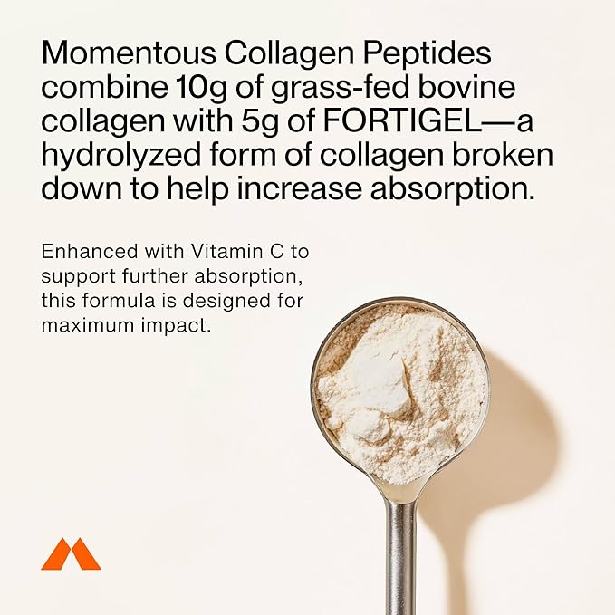 Momentous Grass-Fed Collagen Peptides Powder - Collagen Protein Powder with Fortigel & Vitamin C for Hair, Skin, Nails, & Joint Health Support - NSF Certified for Sport - Packaging May Vary