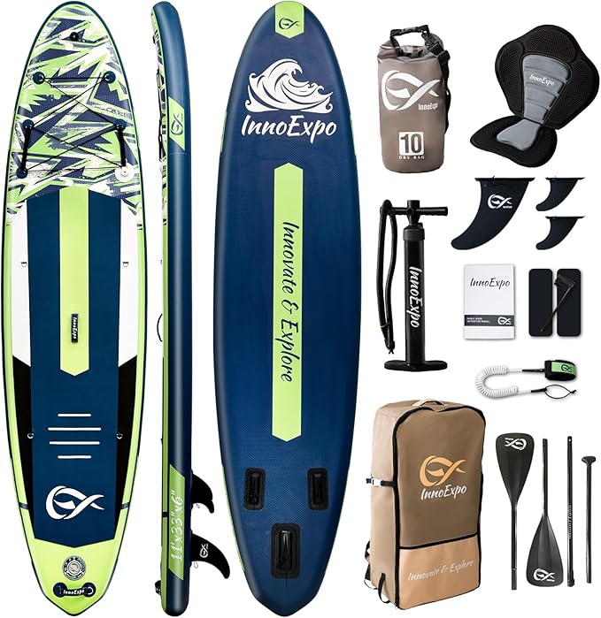 InnoExpo 11' Inflatable Stand Up Paddle Boards with Premium Accessories, Wide Stable SUP Paddle Board Design, Non-Slip Comfort Deck for Youth & Adults