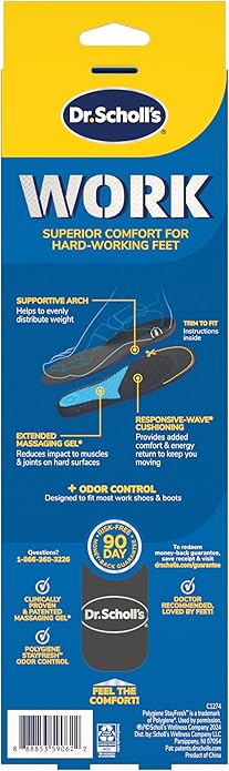 Dr. Scholl's Work All-Day Superior Comfort Insoles with Massaging Gel - Designed for Men & Women with Hard-Working Feet, Eliminates Sore Muscles and Tired Legs, Arch Support Inserts with Odor Control