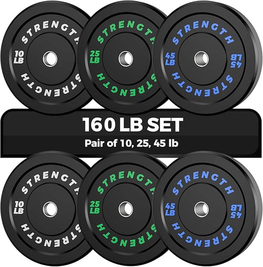 Olympic Rubber Bumper Weight Set - 2 Inch Barbell Plates for Home Gym Strength Training