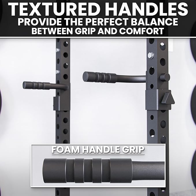 Synergee Dip Station Set of 2 Dip Bar Attachments for Power Racks. Compatible with 2x2 Tube Racks with 1" Holes. Max Capacity 350lbs.