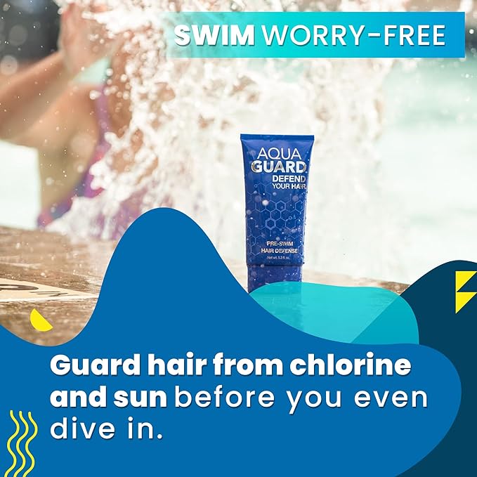 AQUA GUARD Swim Hair Rescue Bundle | Pre-Swim Protection & Post-Swim Repair Kit | Includes Hair Defense, Shampoo, Conditioner, Detangler, Hair Mask & SPF Skin Defense | Chlorine Care For Swimmers