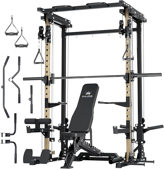 MAJOR FITNESS Drone3 Smith Machine, All-in-One Home Gym Power Rack with Cable Crossover, Pull-Up Bars, T-Bar & Squat Station, Heavy-Duty Full-Body Workout for Strength Training