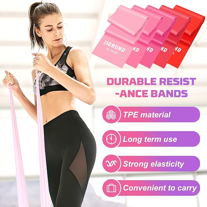 5 Pcs Resistance Bands, Professional Exercise Bands Elastic Stretch Bands for Fitness Yoga Pilates Stretching Strength Training, Workout Bands for Women and Men Home Gym