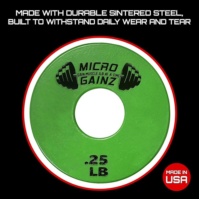 Micro Gainz Standard 1-Inch Center Hole Fractional 8 Piece Weight Plates with Bag, Designed for Standard 1-Inch Dumbbell & Barbell for Strength Training and Weight Lifting, Made in USA