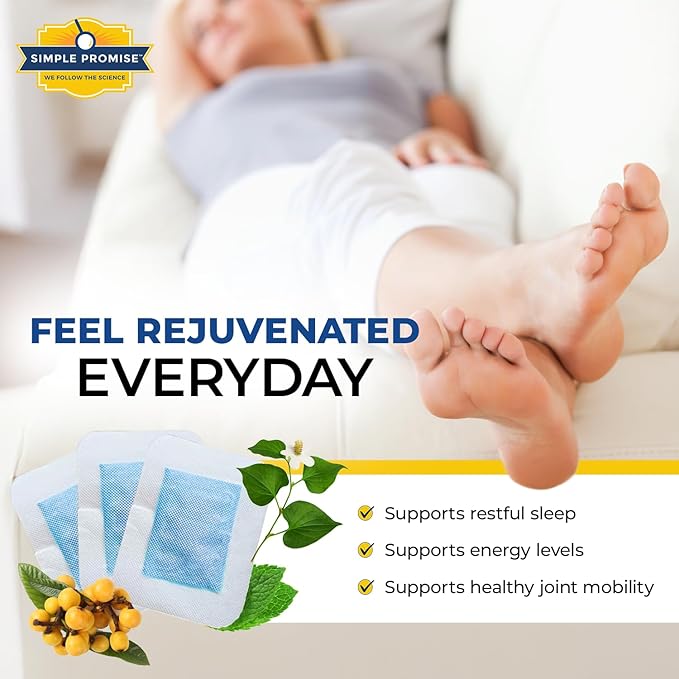 Simple Promise - Xitox Deep Cleansing Foot Pads - Supports Restful Sleep & Helps Remove Tension - Natural Herbal Ingredients for Feet - Comfortable Adhesive & Easy Peel - 30 Foot Patches - Mint Aroma