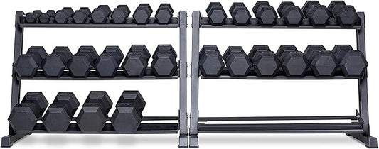 REP Fitness Rubber Hex Dumbbell Set, Adjustable Weight Pairs, Home Gym Equipment, Strength Training For Men Women, Black Coated Grips, Workout Rack Storage Optional, Heavy Lb Free Weights