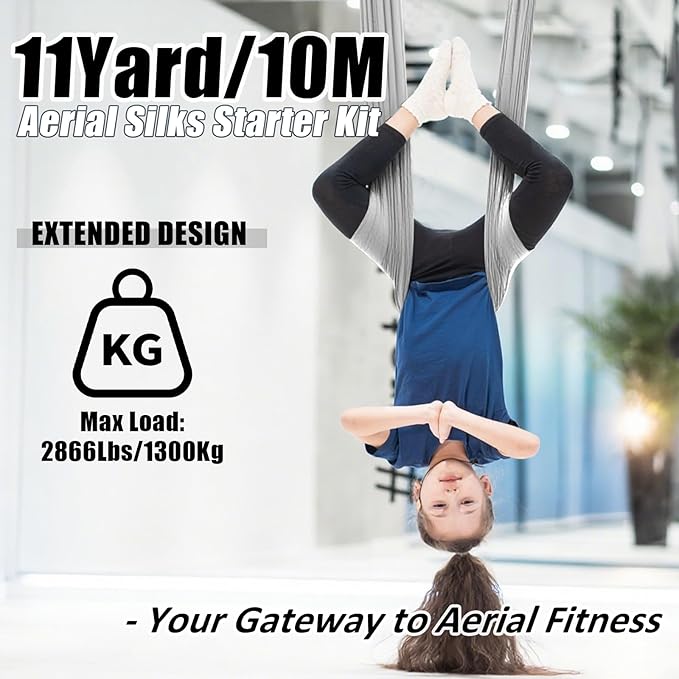 Aerial Silks Kit & Aerial Yoga Hammock - 11Yd Premium Fabric Hardware - Easy Setup for Flying Yoga, Aerial Swing & Fitness - Supports Up to 14ft Rigging