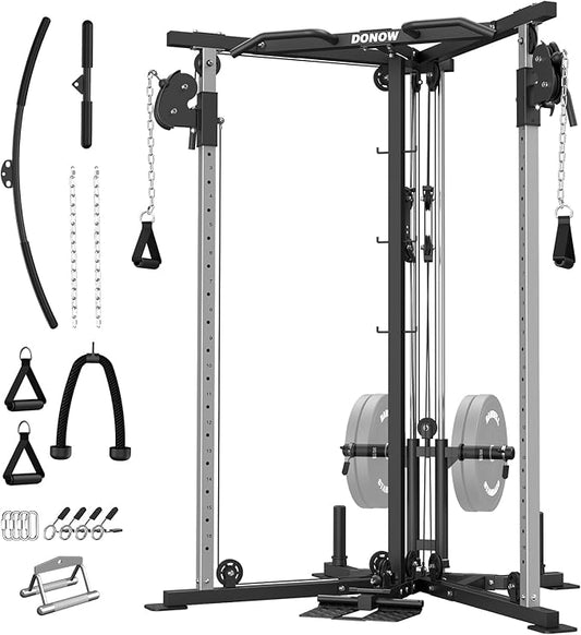 DONOW Cable Crossover Machine, Cable Fly Machine Home Gym System Workout Station with Dual Pulley System Pull-Up Bar Cable Bar and LAT Pull Down System