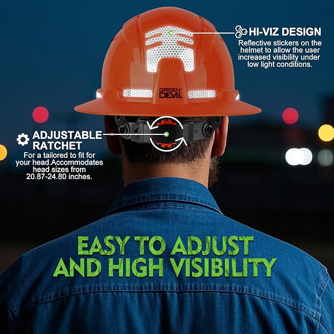 GREEN DEVIL Matrix Full Brim Hard Hat with Headlight Vented Construction Safety Helmet OSHA Approved Cascos De Construccion Work Hardhat for Men&Women