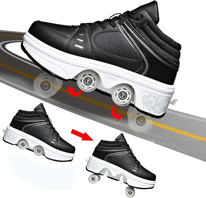 Double-Row Deform Wheel Automatic Walking Shoes Invisible Deformation Roller Skate 2 in 1 Removable Pulley Skates Skating Parkour