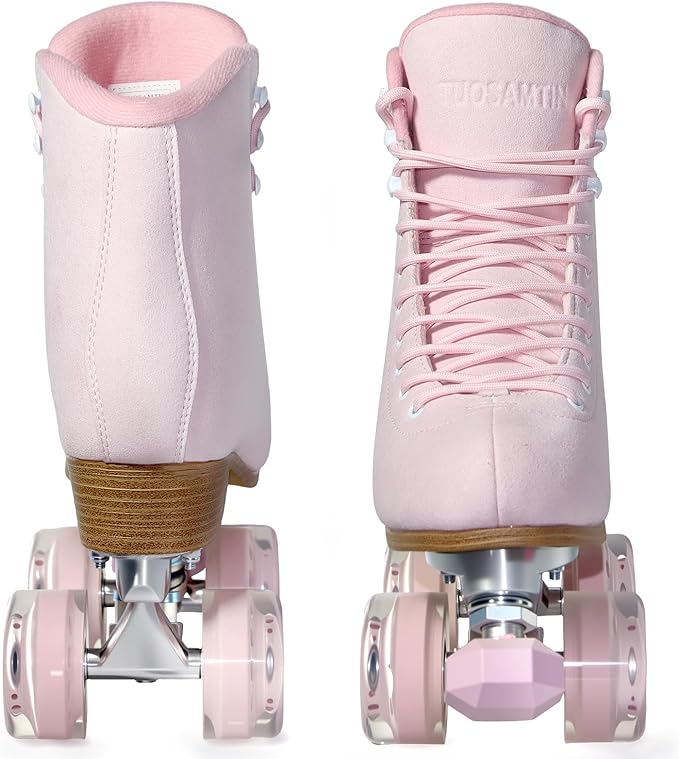 Roller Skates for Women or Men with Height Adjustable Rubber Stoppers Retro Suede Quad Roller Skates for Outdoor and Indoor