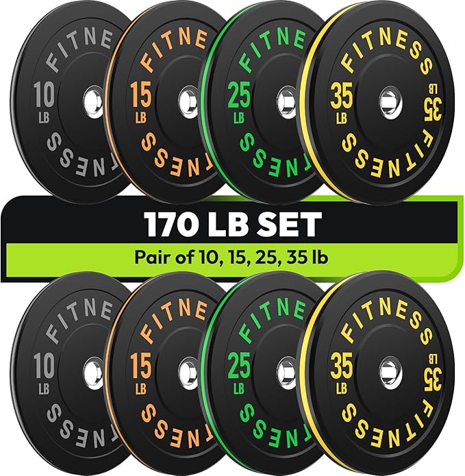 Rubber Weight Plates, Olympic Bumper Plate Set 2-Inch, 45/100 / 160/190 / 260/300 lb Barbell Weights for Home Gym, Colored Standard Strength Training Plates for Weightlifting