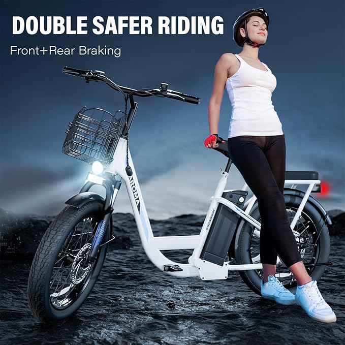 Caroma Electric Scooter with Seat, 48V Removable Battery E-Bike, Up to 30Miles&20MPH, 500/800/1200W Motor, 20" Fat Tire Adult Electric Bicycles for Commuting with Basket