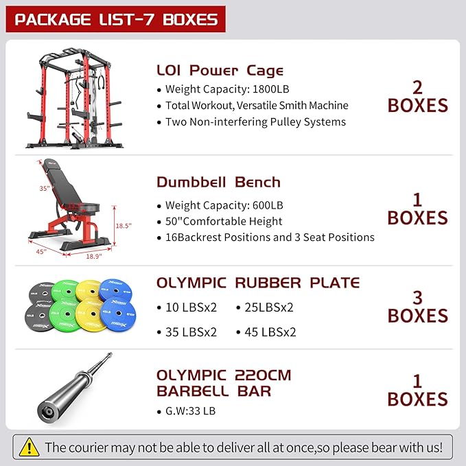 Power Cage Multi-Function Power Rack with Cable Crossover System,1800 LBS Capacity Squat Rack with Weight Bench,for Home Gym