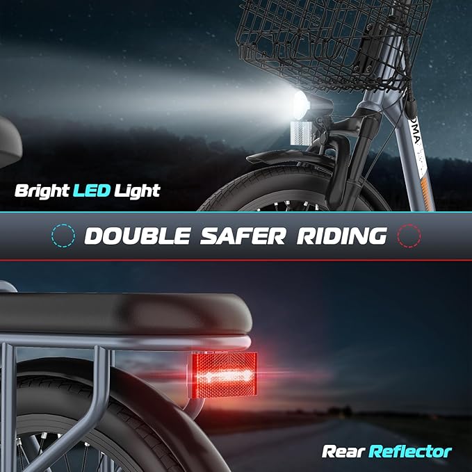 Caroma Electric Scooter with Seat, 48V Removable Battery E-Bike, Up to 30Miles&20MPH, 500/800/1200W Motor, 20" Fat Tire Adult Electric Bicycles for Commuting with Basket